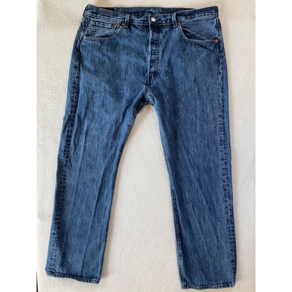 Levi's Mens 38x30 501 Original Fit Jeans Blue Straight Leg Button Fly Denim